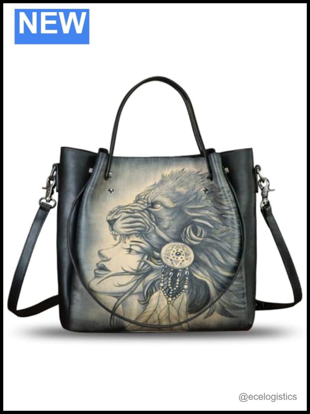 Genuine Leather Hand Painted Satchel Handbag Shoulder Crossbody Tote